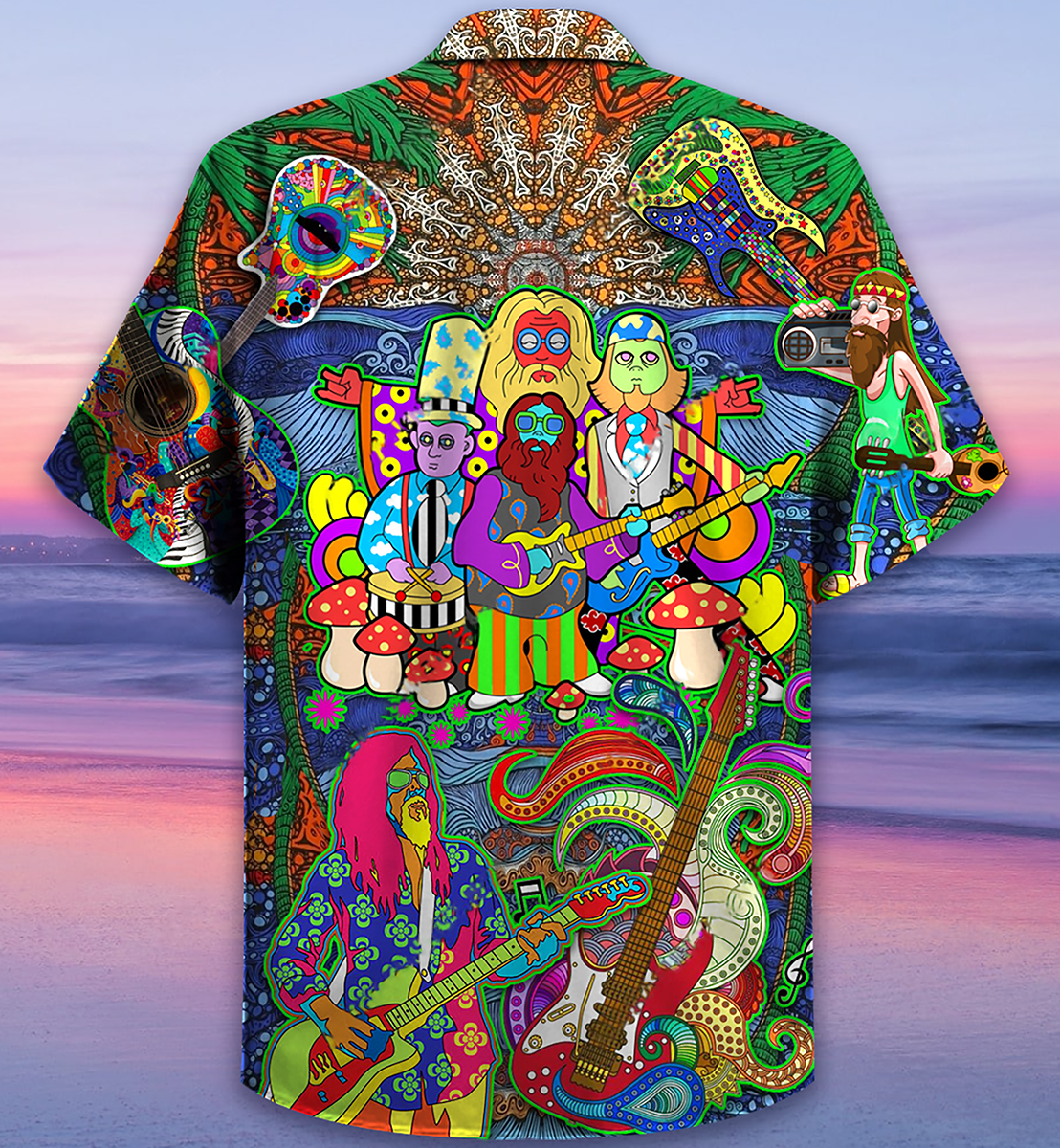 Hippie Music Electric Guitar Colorful Style - Hawaiian Shirt 