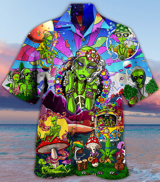 Hippie Alien Peace Life Color - Hawaiian Shirt 