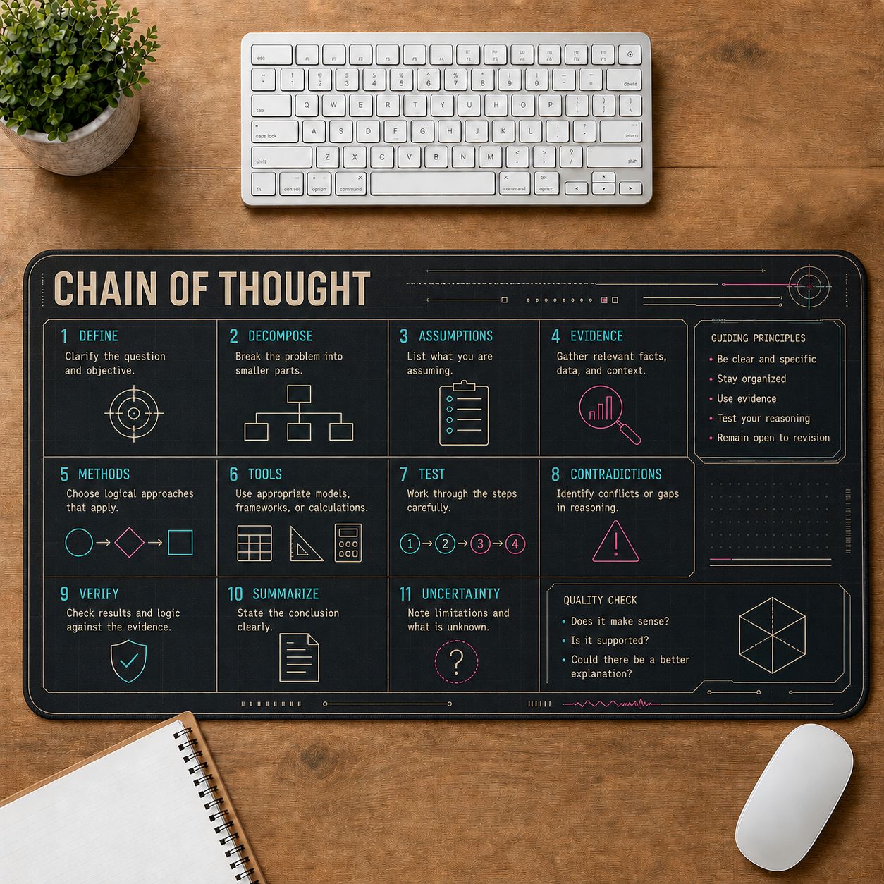 AI Chain of Thought Digital Technology Reference Guide Desk Mat | 5To9Vibe