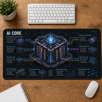 AI Core Futuristic Technical Guide Desk Mat | 5To9Vibe