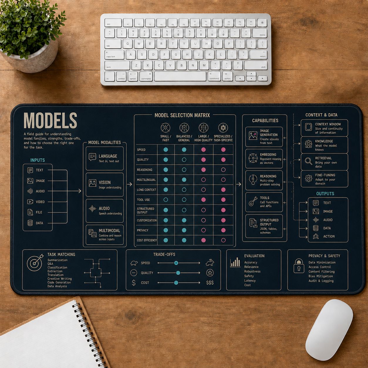 AI Models Digital Technology Reference Guide Desk Mat | 5To9Vibe