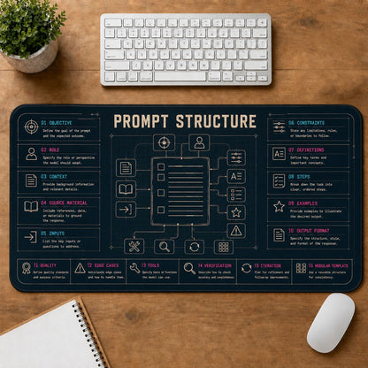 AI Prompt Structure Digital Technology Reference Guide Desk Mat | 5To9Vibe