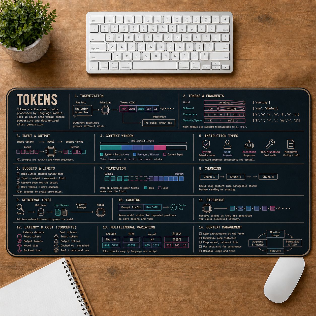 AI Tokens Digital Technology Reference Guide Desk Mat | 5To9Vibe