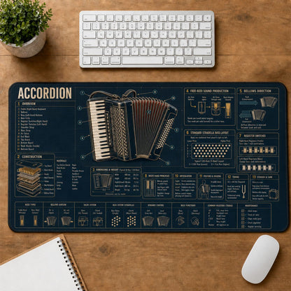 Accordion Musical Instrument Blueprint Guide Desk Mat | 5To9Vibe