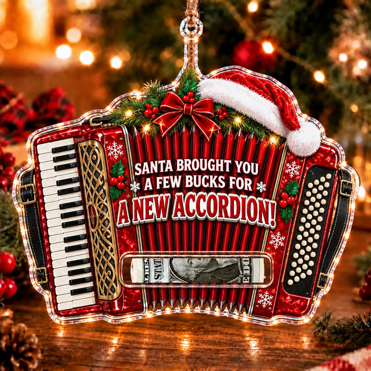 Accordion Christmas money holder ornament