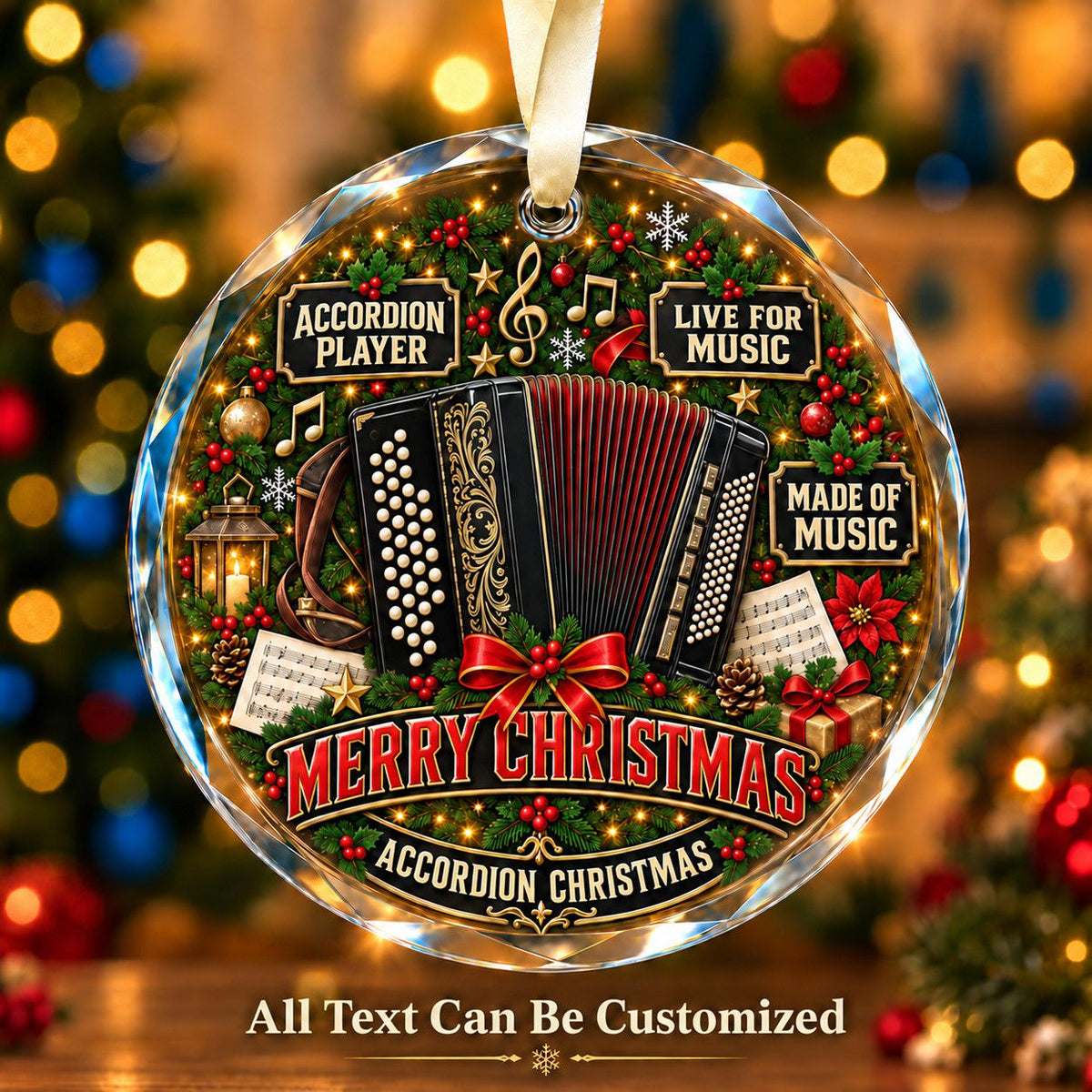 Accordion Player Personalized Glass Ornament | 5To9Vibe