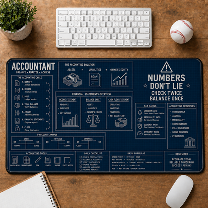 Accountant Blueprint Large Desk Mat - Financial Spreadsheets & Calculator Plus Size Mouse Pad - 5to9vibe