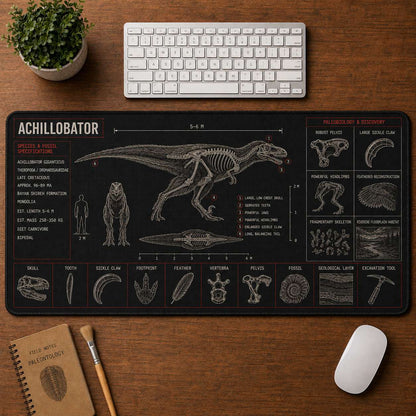 Achillobator Dinosaur Blueprint Desk Mat | 5To9Vibe
