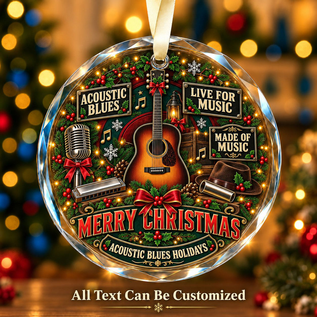 Acoustic Blues Personalized Glass Ornament | 5To9Vibe