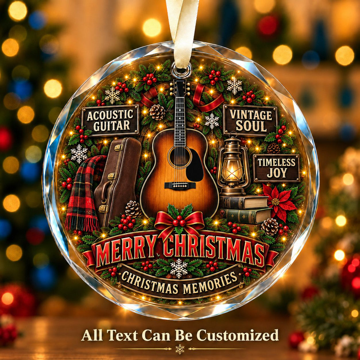 Acoustic Guitar Personalized Glass Ornament | 5To9Vibe