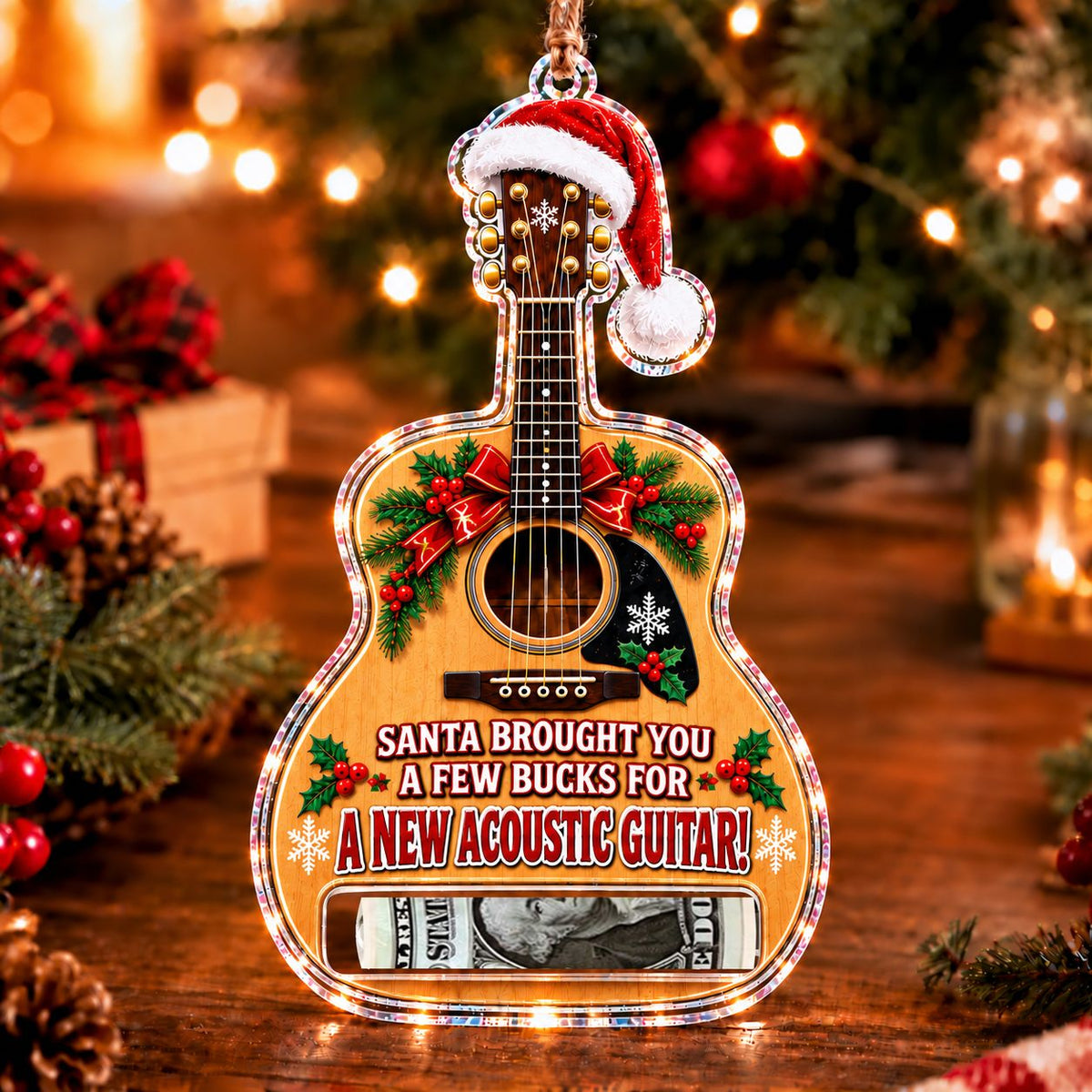 Acoustic Guitar Christmas money holder ornament