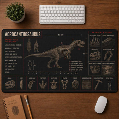 Acrocanthosaurus Dinosaur Blueprint Desk Mat | 5To9Vibe