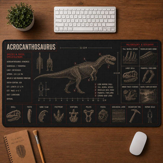Acrocanthosaurus Dinosaur Blueprint Desk Mat | 5To9Vibe