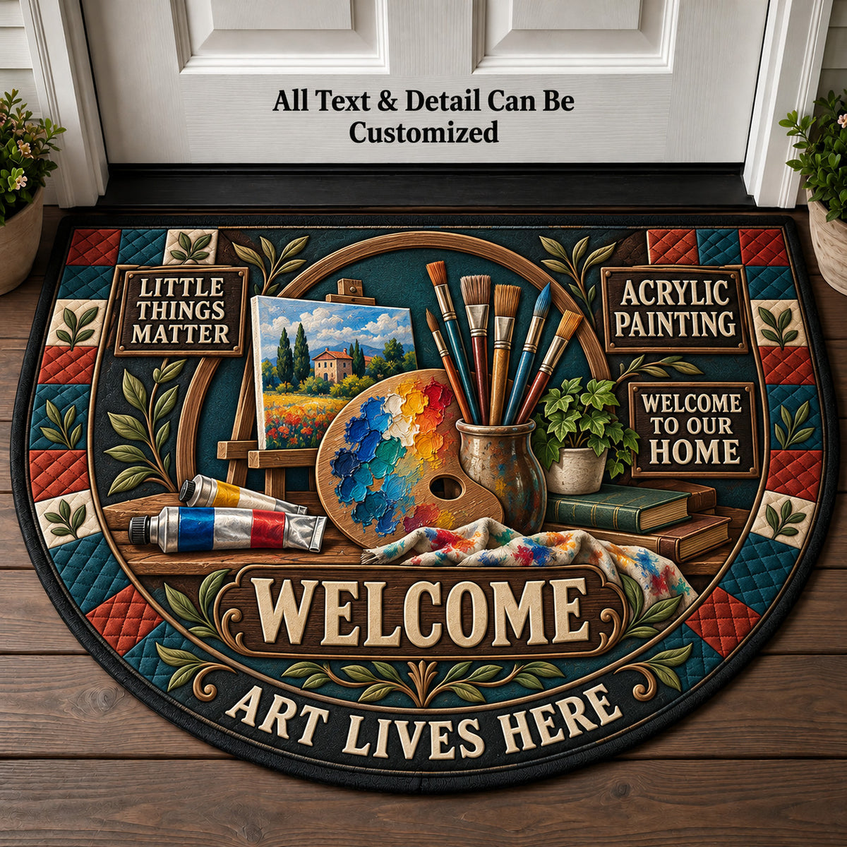 Acrylic Painting Personalized Half Round Mat | 5To9Vibe