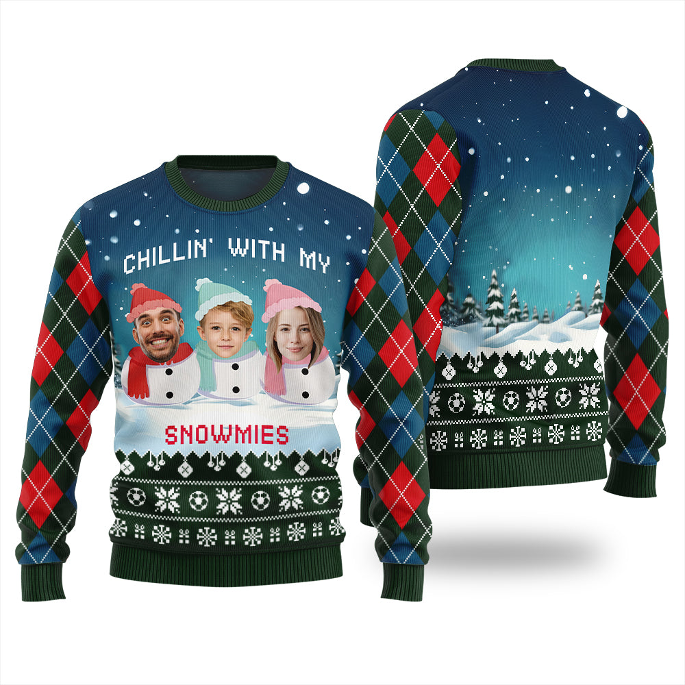 Adorable Custom Face Family Snowman Ugly Christmas Sweater