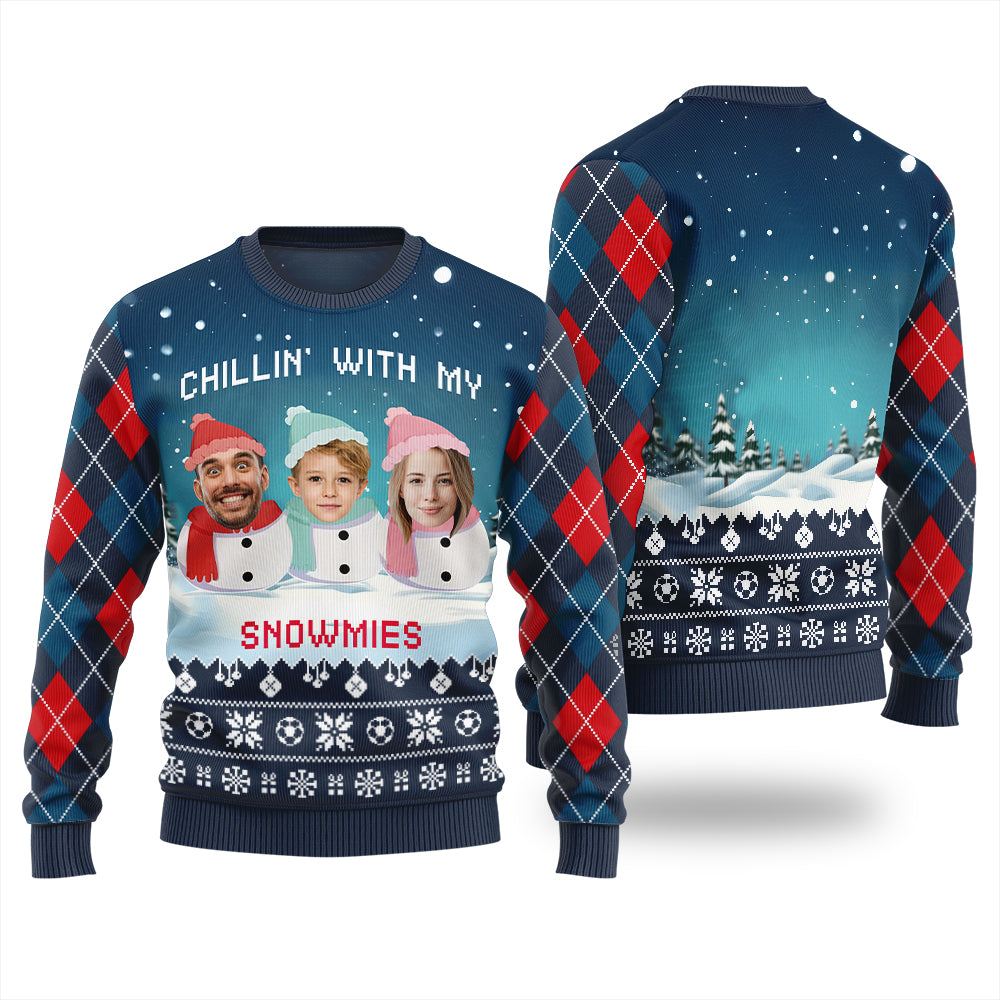 Adorable Custom Face Family Snowman Ugly Christmas Sweater