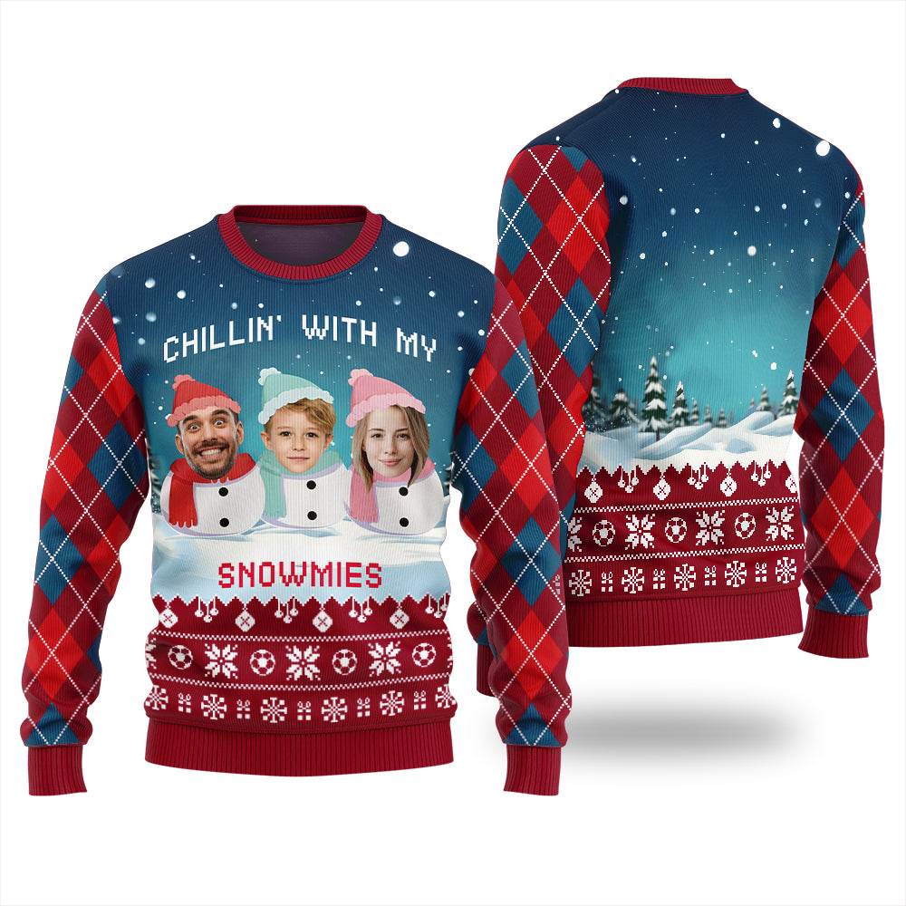 Adorable Custom Face Family Snowman Ugly Christmas Sweater