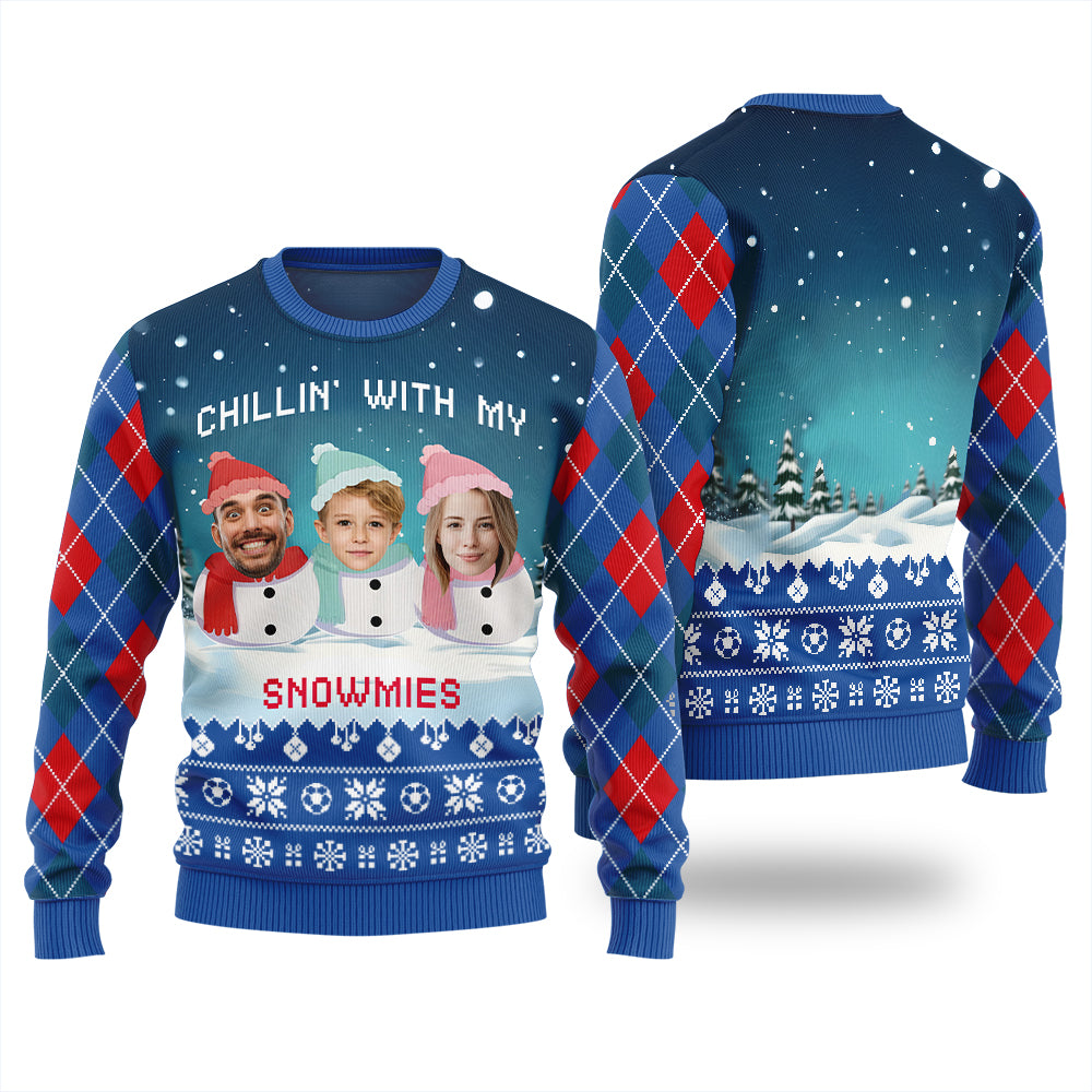 Adorable Custom Face Family Snowman Ugly Christmas Sweater