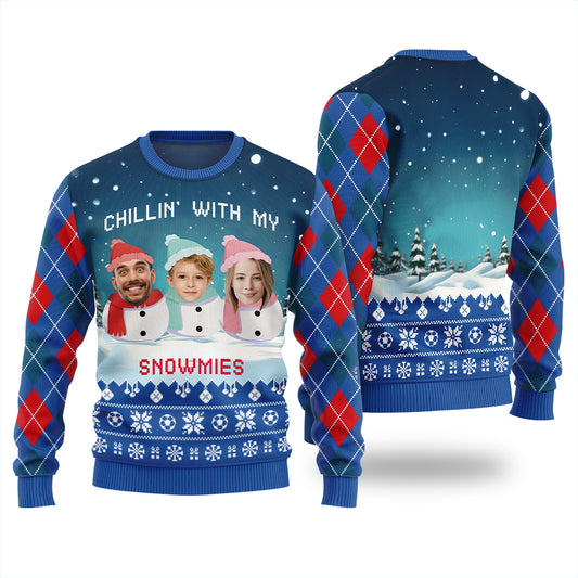 Adorable Custom Face Family Snowman Ugly Christmas Sweater