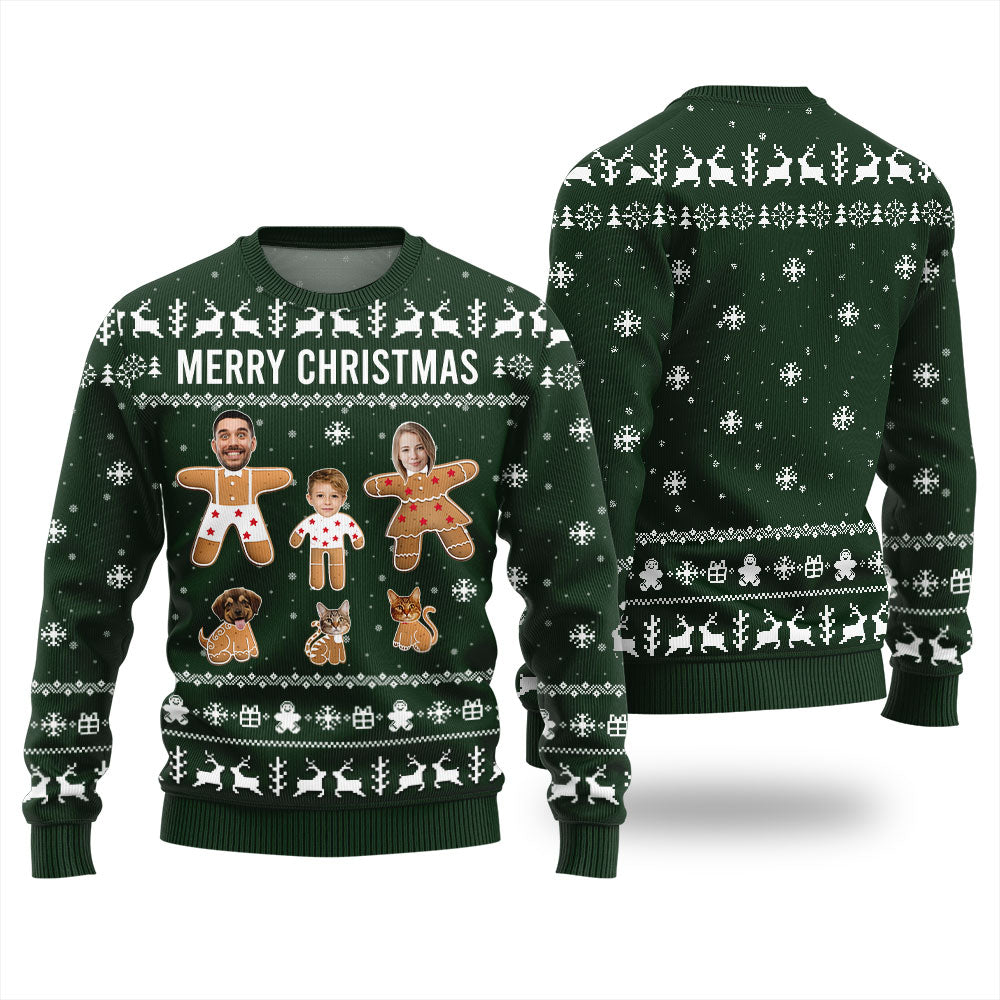 Adorable Custom Family and Pet Face Ugly Christmas Sweater