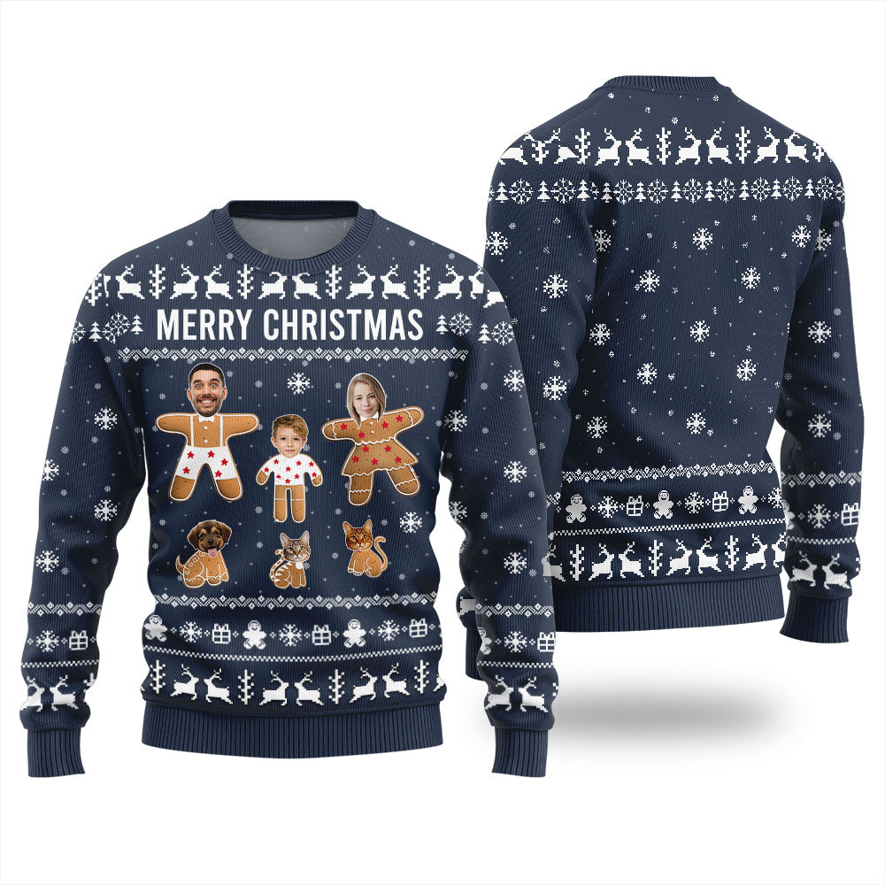 Adorable Custom Family and Pet Face Ugly Christmas Sweater