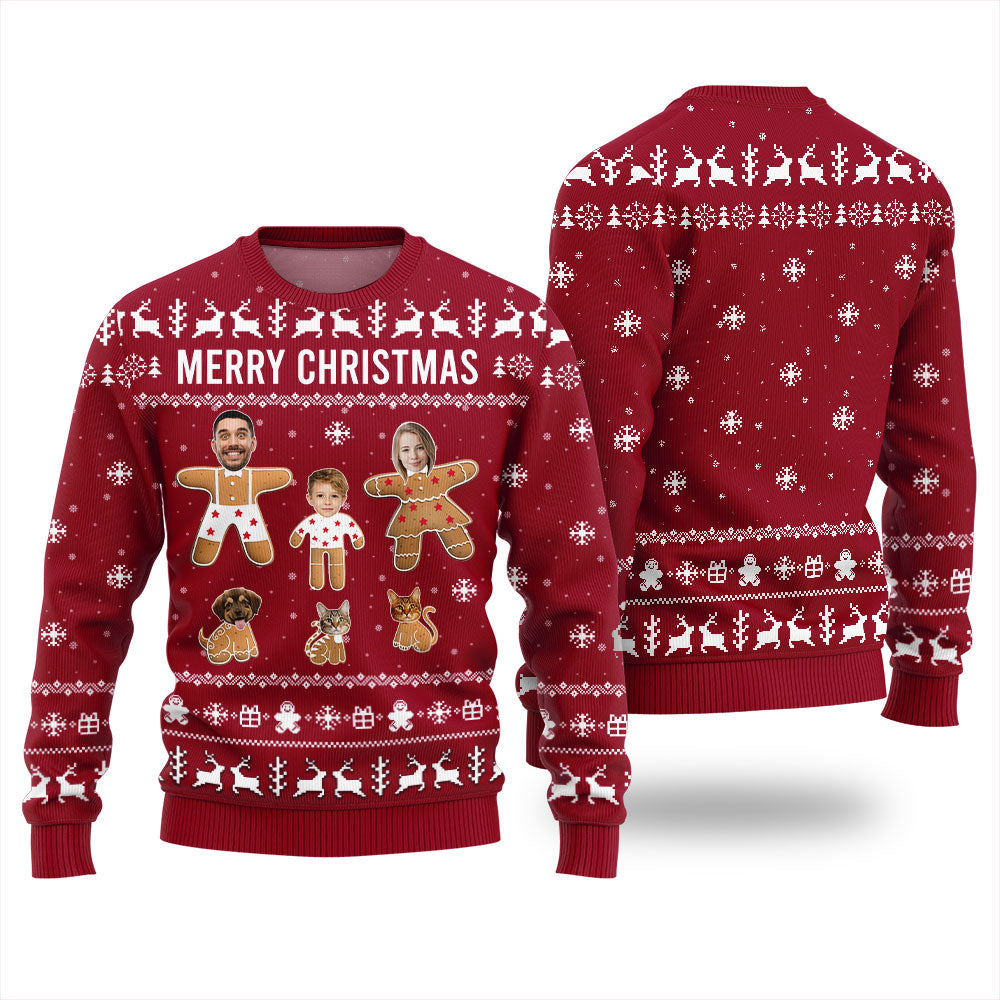Adorable Custom Family and Pet Face Ugly Christmas Sweater