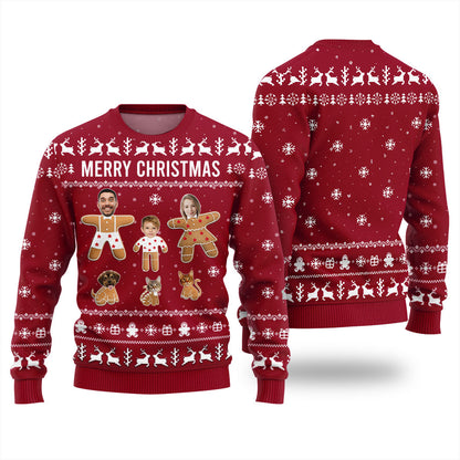 Adorable Custom Family and Pet Face Ugly Christmas Sweater