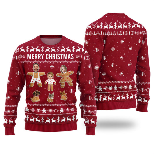 Adorable Custom Family and Pet Face Ugly Christmas Sweater