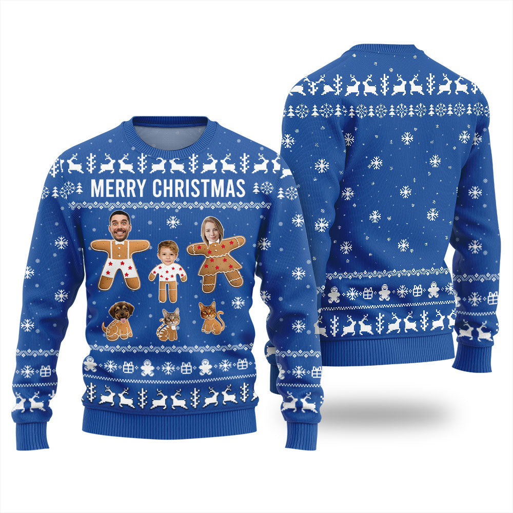 Adorable Custom Family and Pet Face Ugly Christmas Sweater