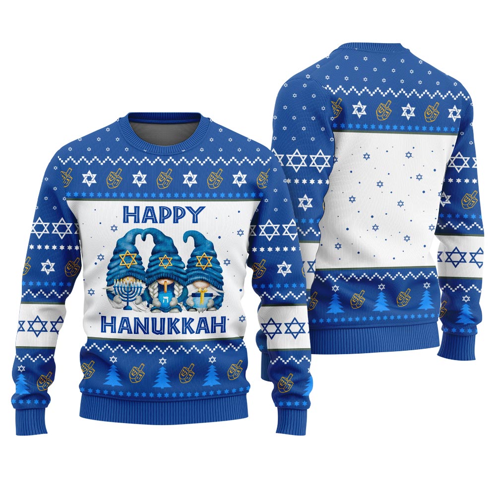 Adorable Gnome Ugly Hanukkah Sweater Royal