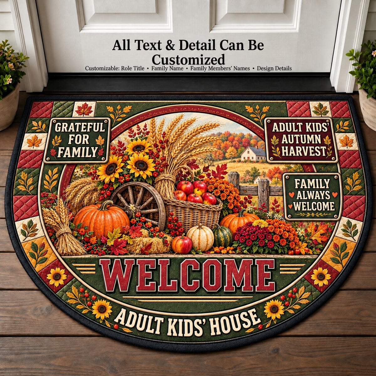 Adult Kids' Autumn Harvest Personalized Half Round Mat | 5To9Vibe