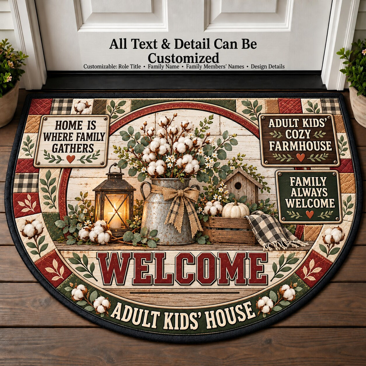 Adult Kids' Cozy Farmhouse Personalized Half Round Mat | 5To9Vibe