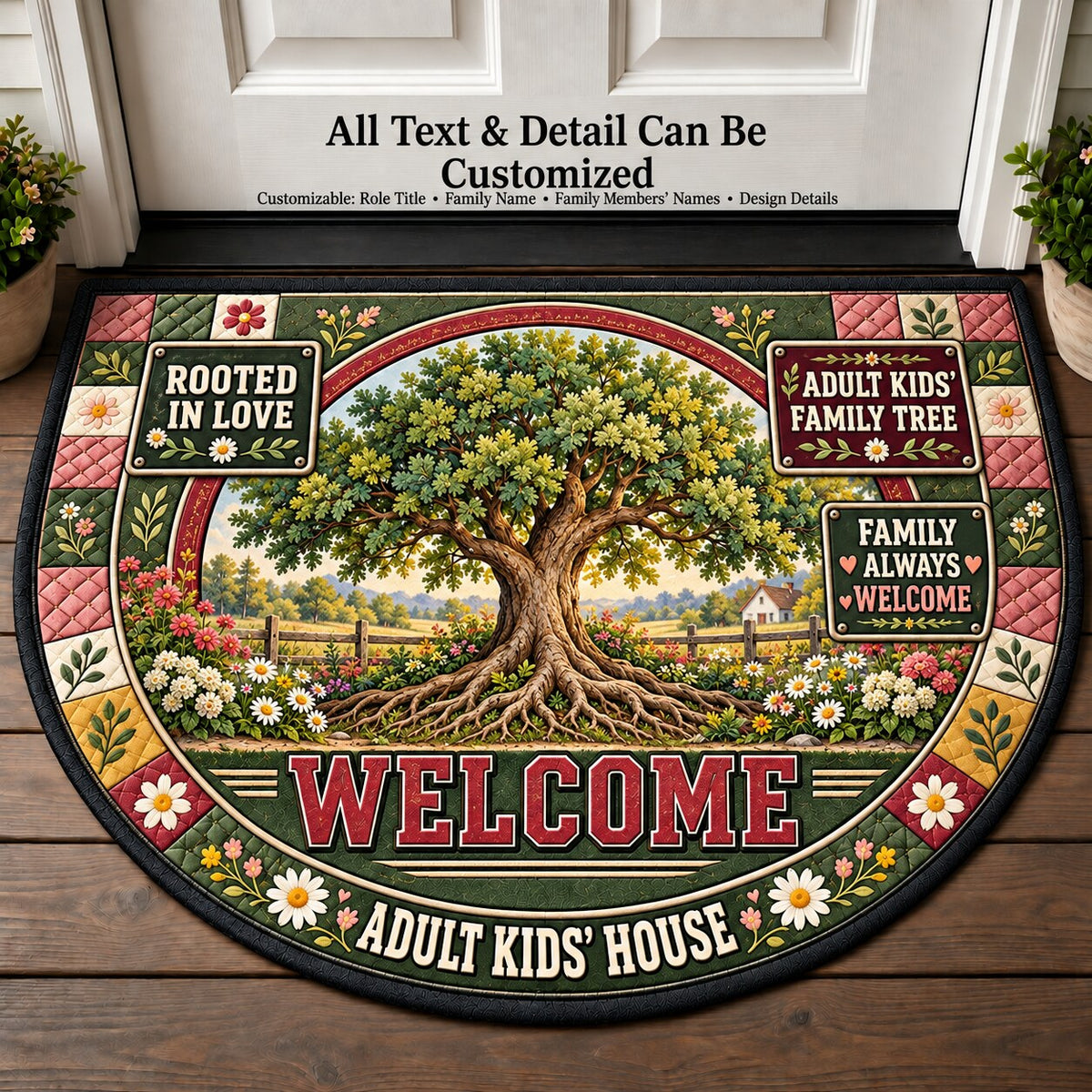 Adult Kids' Family Tree Personalized Half Round Mat | 5To9Vibe