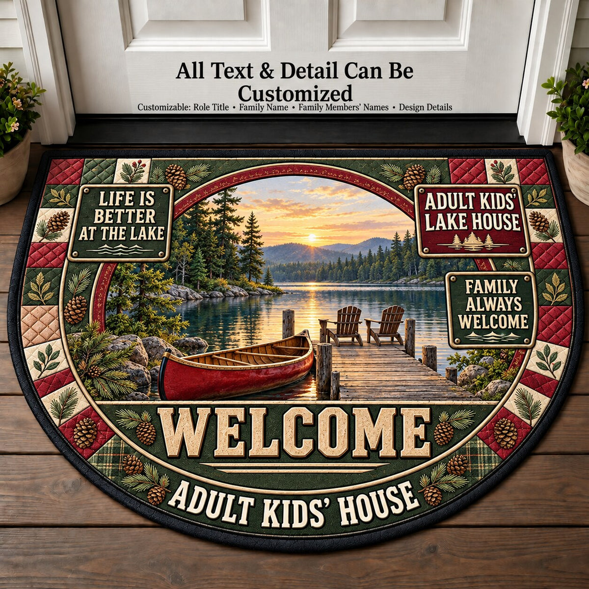 Adult Kids' Lake House Personalized Half Round Mat | 5To9Vibe
