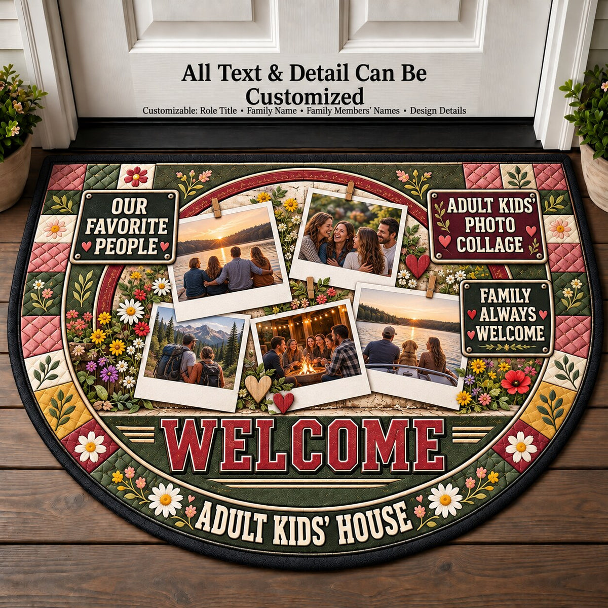Adult Kids' Photo Collage Personalized Half Round Mat | 5To9Vibe