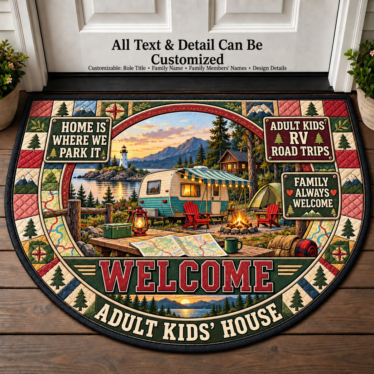 Adult Kids' RV Road Trips Personalized Half Round Mat | 5To9Vibe