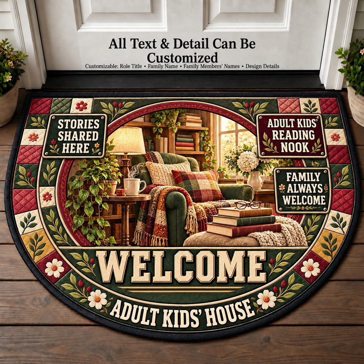 Adult Kids' Reading Nook Personalized Half Round Mat | 5To9Vibe