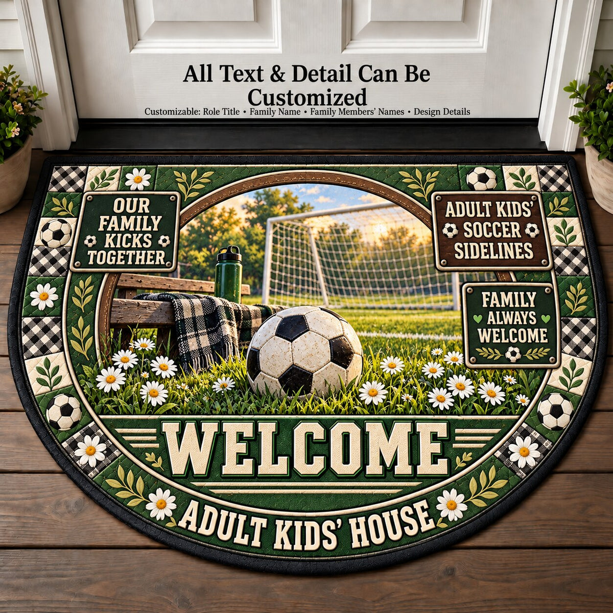 Adult Kids' Soccer Sidelines Personalized Half Round Mat | 5To9Vibe
