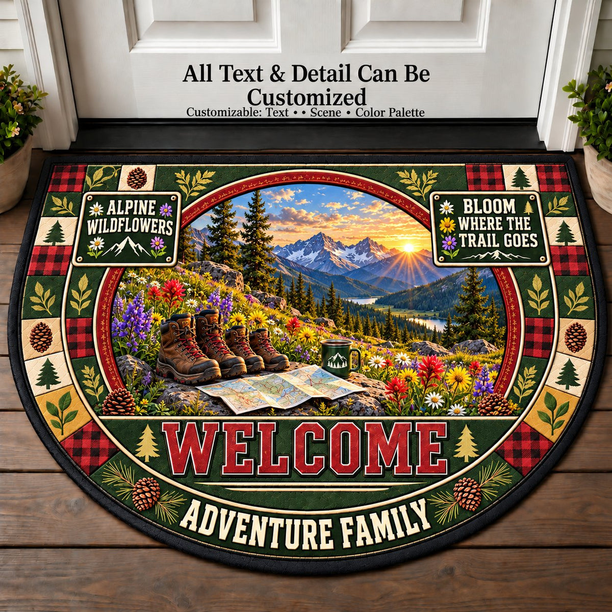 Alpine Wildflowers - Adventure Family Personalized Half Round Mat | 5To9Vibe