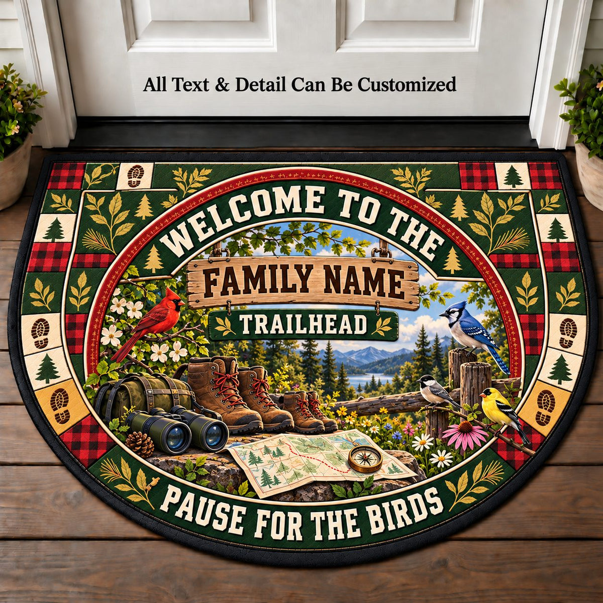 Backyard Birdwatch - Adventure Family Personalized Half Round Mat | 5To9Vibe