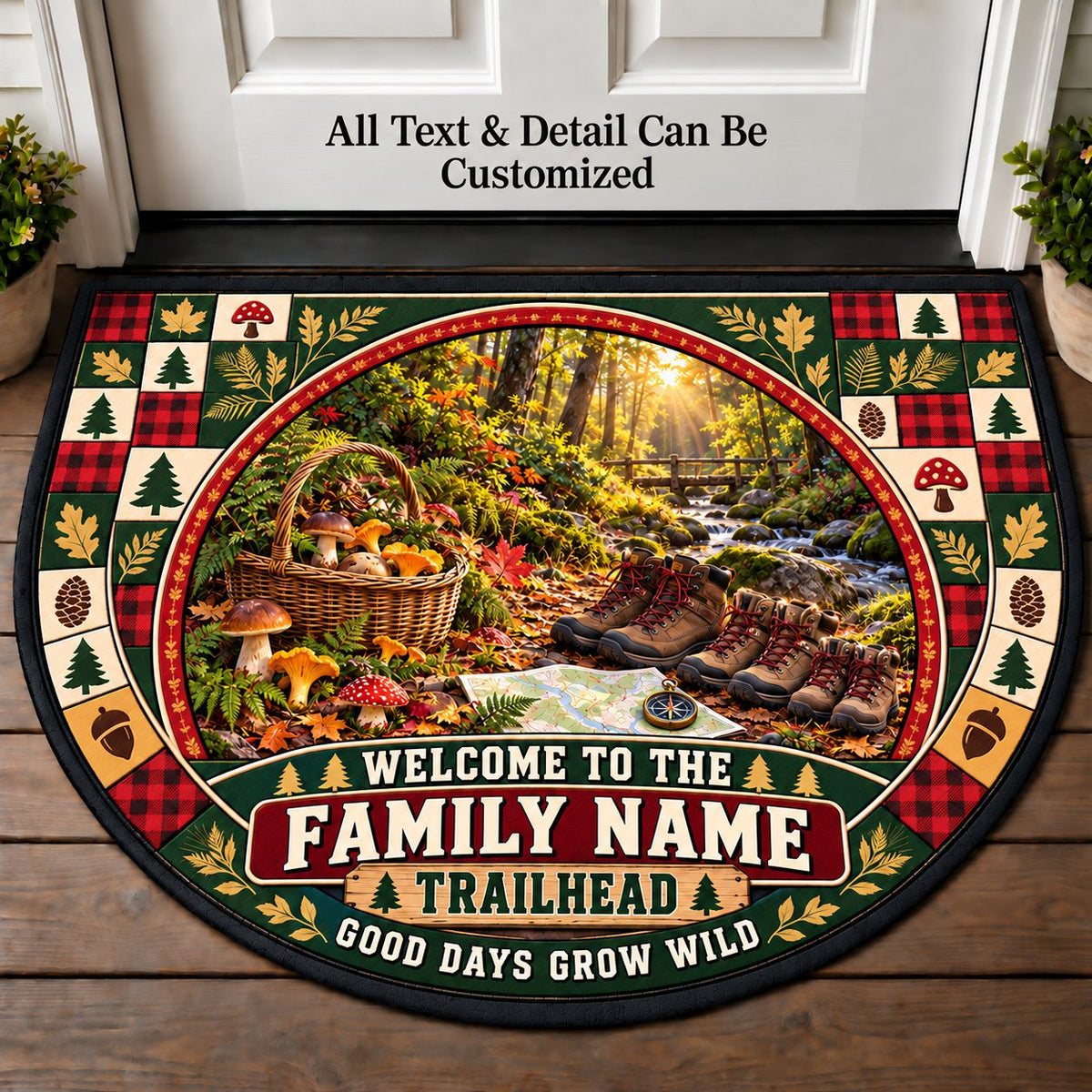 Forest Foraging Walk - Adventure Family Personalized Half Round Mat | 5To9Vibe