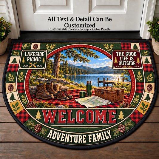 Lakeside Picnic - Adventure Family Personalized Half Round Mat | 5To9Vibe