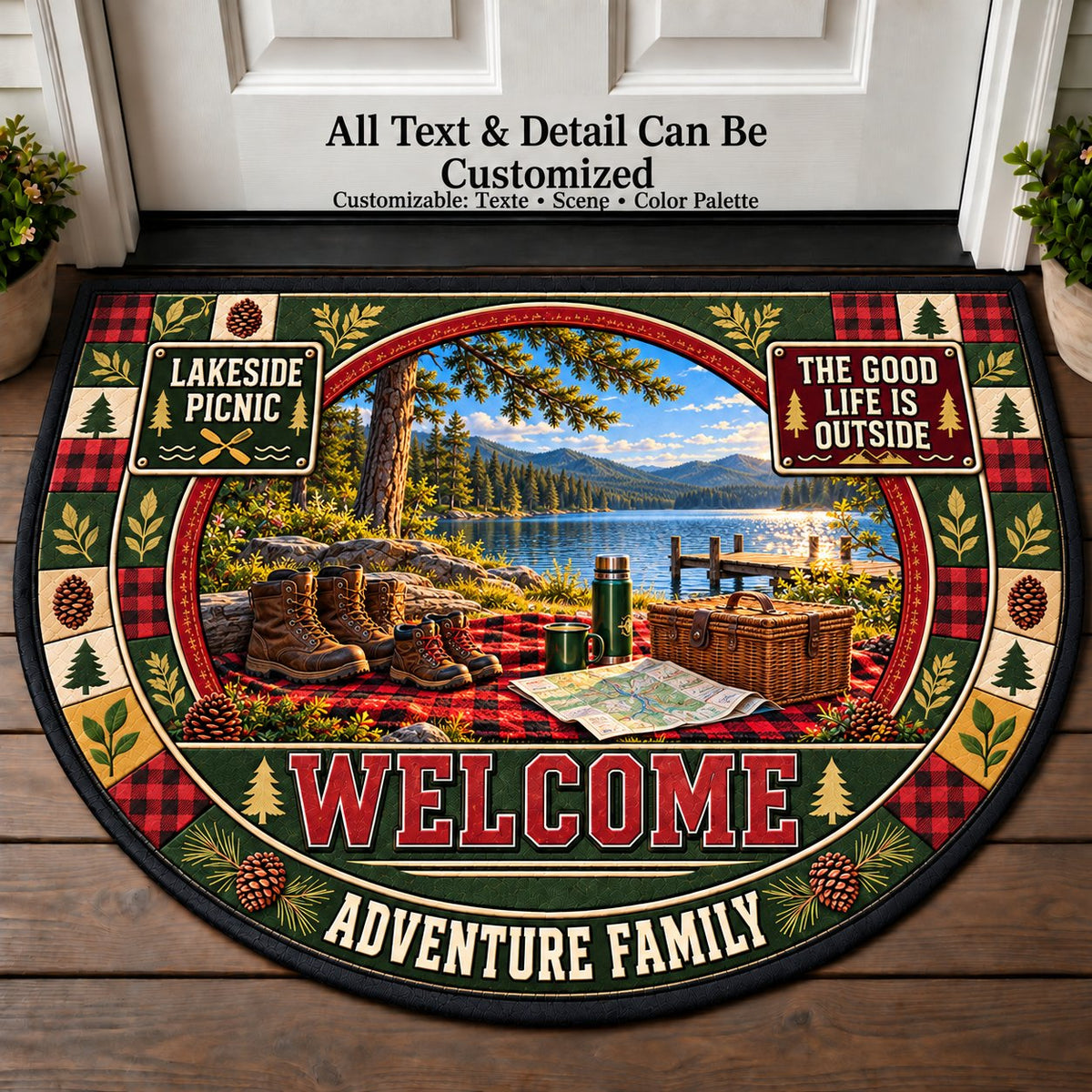 Lakeside Picnic - Adventure Family Personalized Half Round Mat | 5To9Vibe