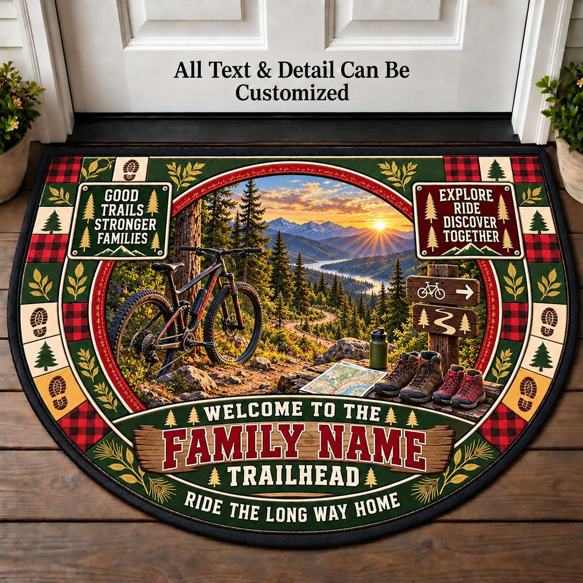 Mountain Bike Trail - Adventure Family Personalized Half Round Mat | 5To9Vibe