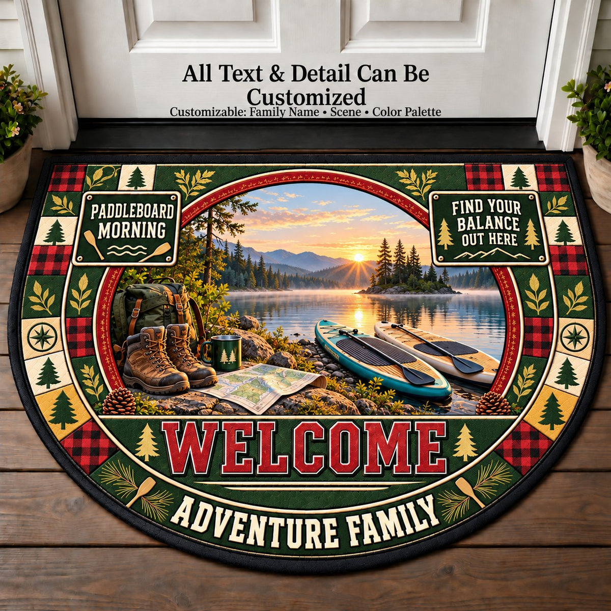 Paddleboard Morning - Adventure Family Personalized Half Round Mat | 5To9Vibe