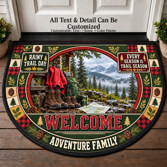 Rainy Trail Day - Adventure Family Personalized Half Round Mat | 5To9Vibe