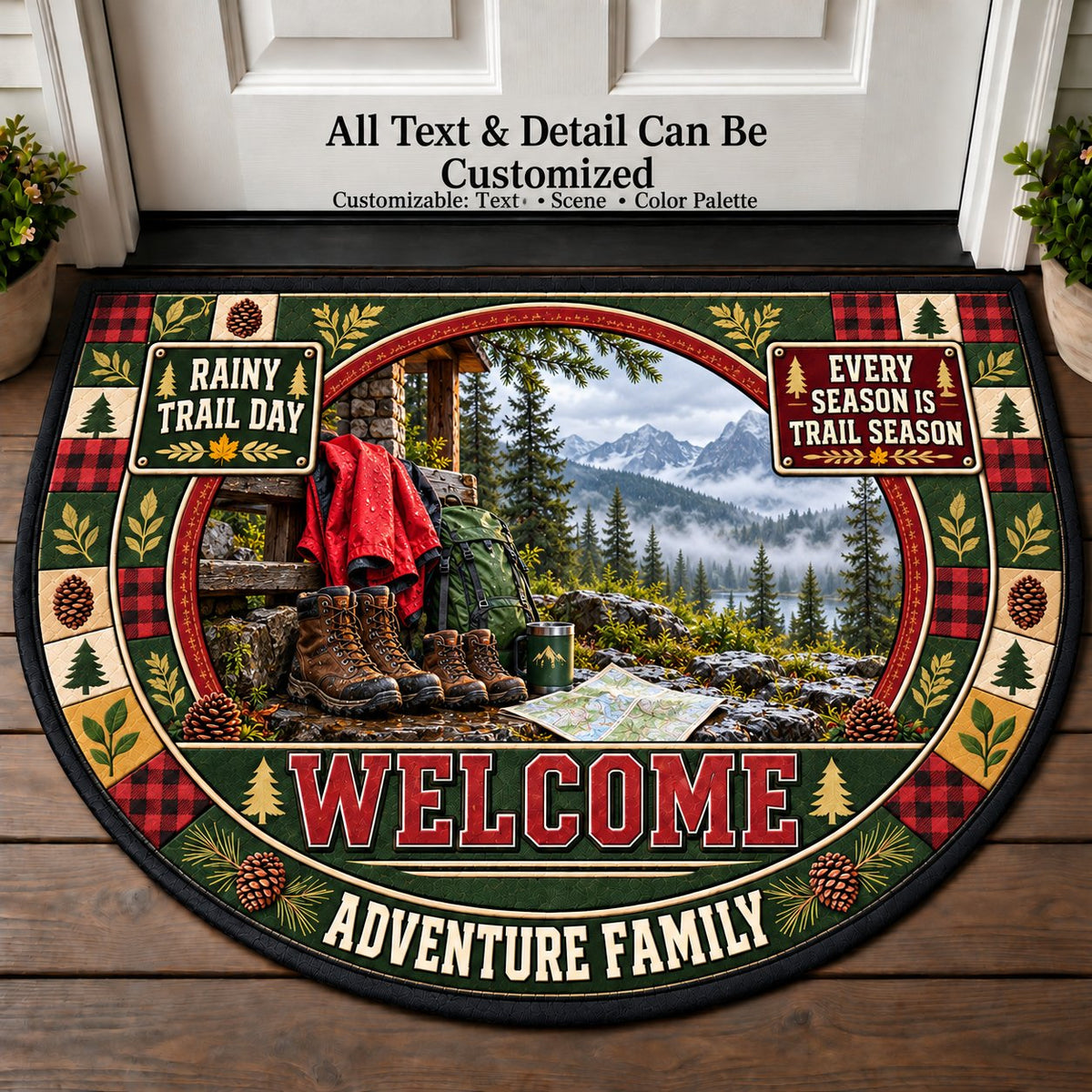 Rainy Trail Day - Adventure Family Personalized Half Round Mat | 5To9Vibe