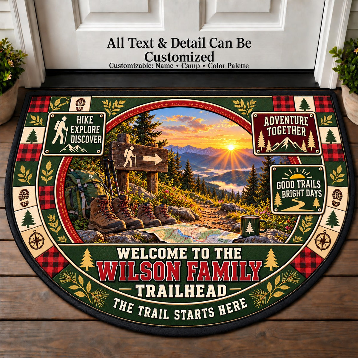 Trailhead Sunrise - Adventure Family Personalized Half Round Mat | 5To9Vibe