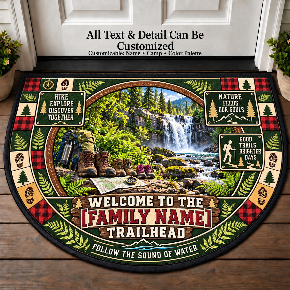 Waterfall Hike - Adventure Family Personalized Half Round Mat | 5To9Vibe
