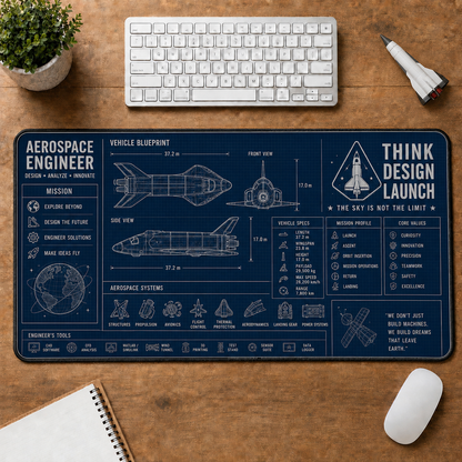 Aerospace Engineer Blueprint Large Desk Mat - Spacecraft Design & Vehicle Specs Plus Size Mouse Pad - 5to9vibe